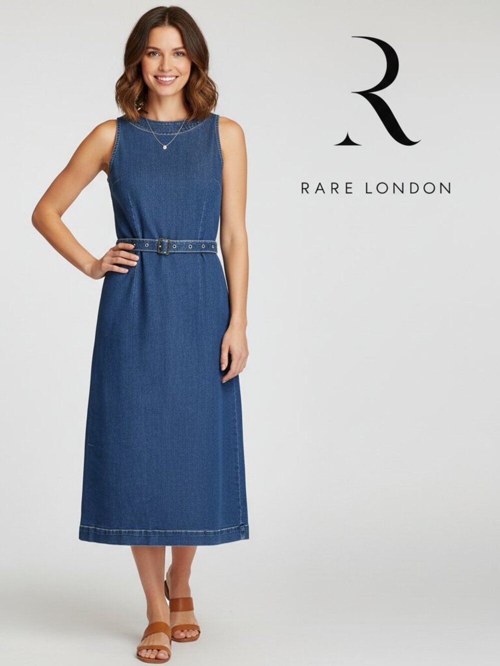 Rare London Dark Denim Midaxi Shift Dress NWT Blue Size 6 Broken Zipper